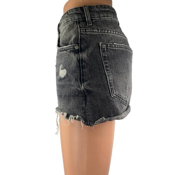 Zara Womens Black Washed Distressed High Rise Raw Hem Cutoff Denim Jean Shorts 4 - Picture 2 of 5